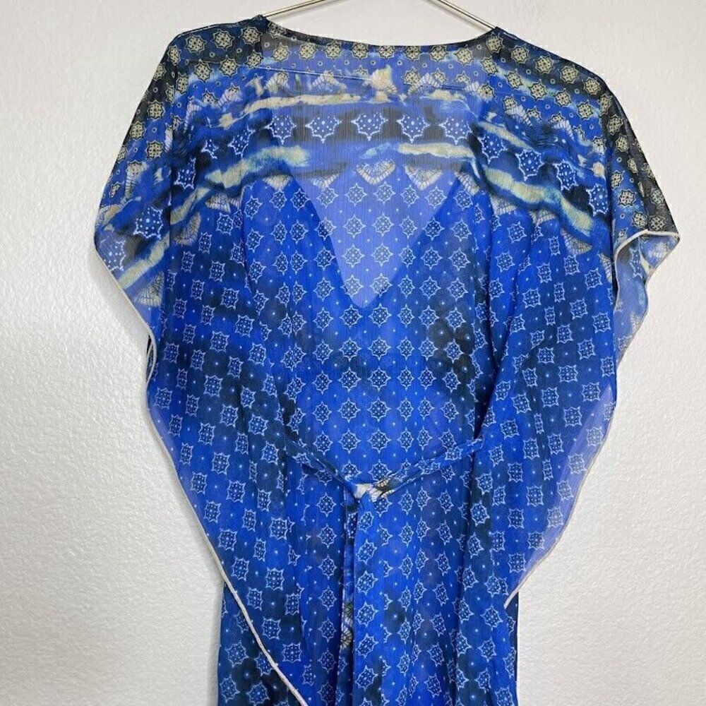 Becca Coverup M L Boho Hippie Caftan Batik Pull Over Tunic Resort Sheer Swim - Picture 9 of 11